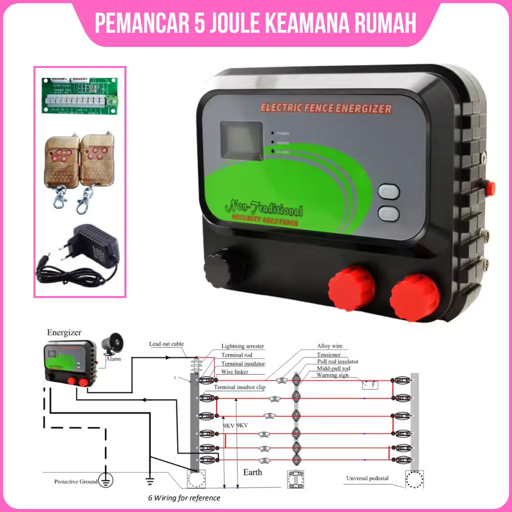 Pagar Listrik 5 Joule Pemancar Listrik Kejut Pengaman Rumah Anti Maling
