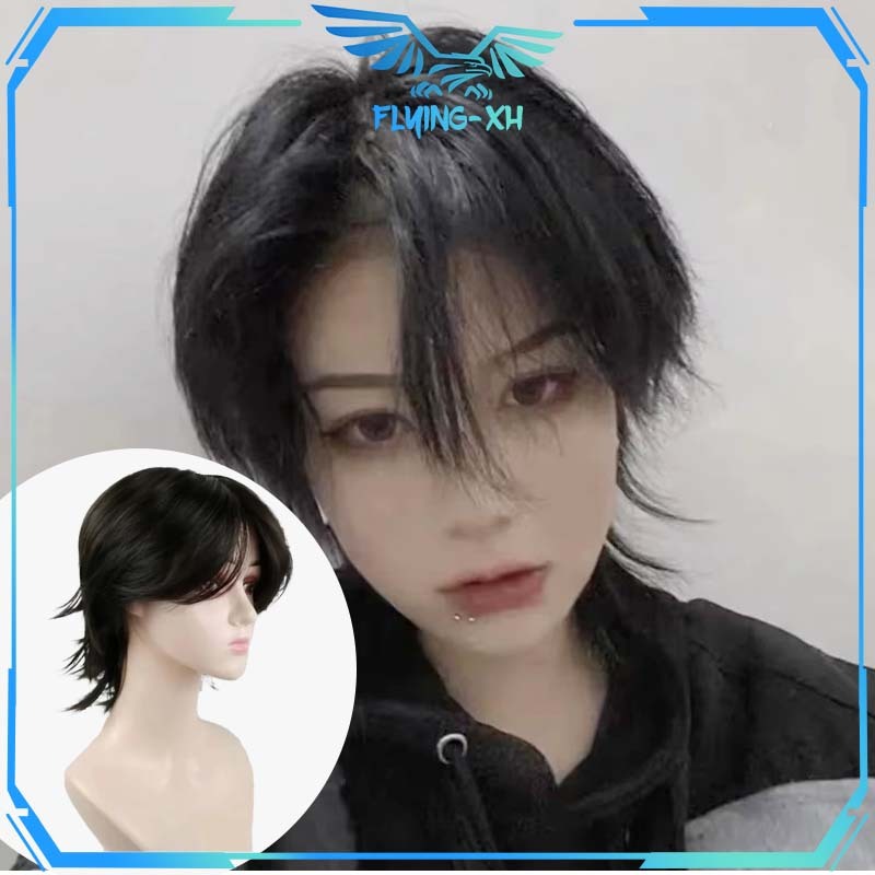 1pcs Wig Pria Mullet Gaya Jepang Wig Mullet Pria Panjang Panjang Sedang Wig Wolf Cut Pria