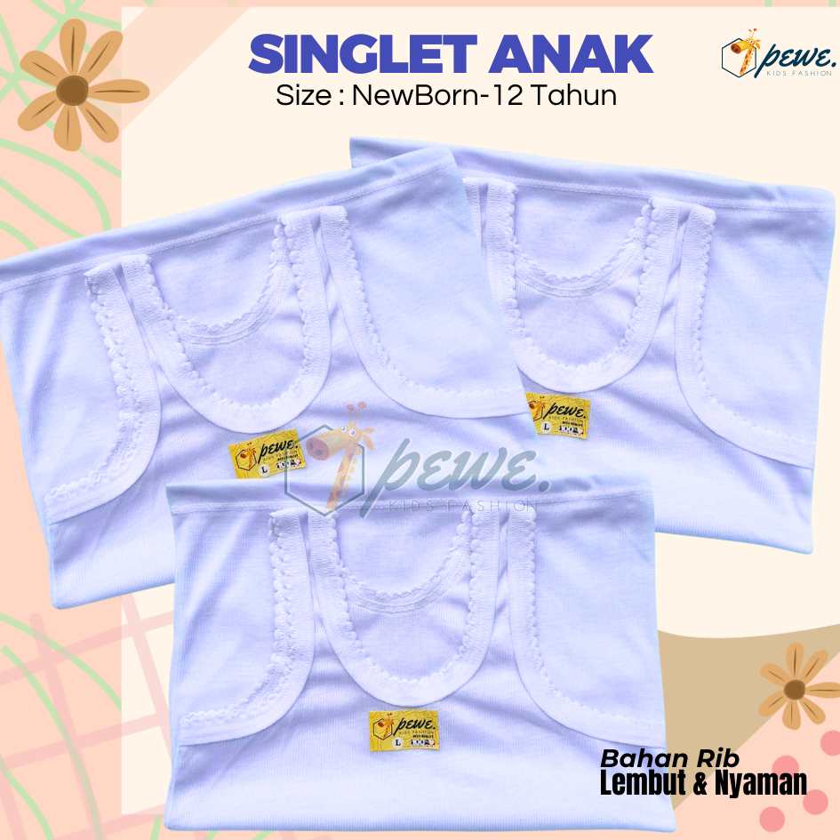 6 Pcs Kaos dalam warna Putih katun – Kaos dalam anak singlet – singlet anak usia 1 tahun – 10 tahun 