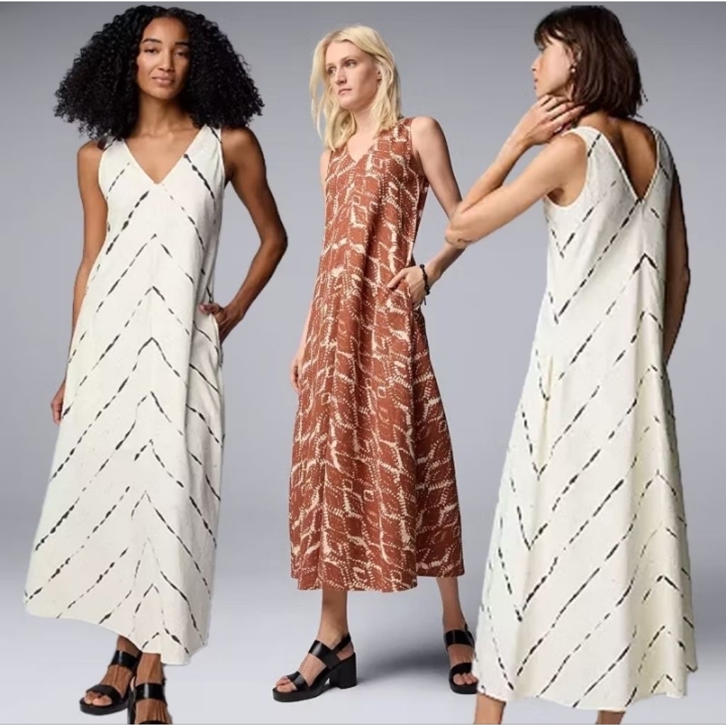 Sleeveless Linen V Neck Long Dress