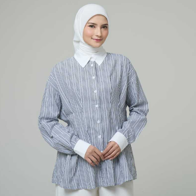Adeola Scarf - Striped Serenity Series - Kemeja Wanita - Black
