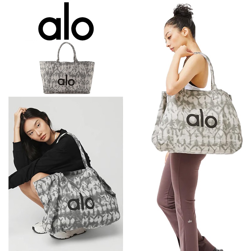 Original Alo Yoga Iconic Shopper Tote Bag /Tas Wanita A.L.O Shopper Tote Bag Kanvas Tie-Dye/Gray Tie