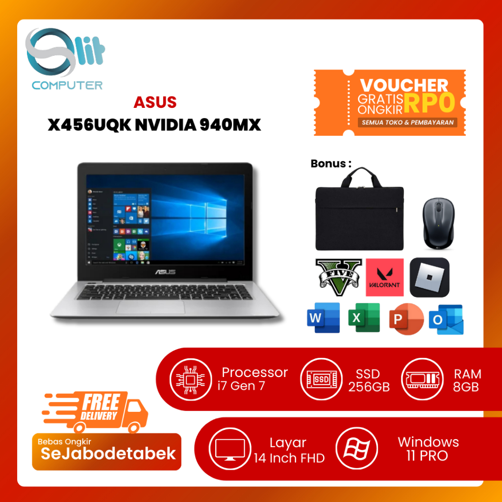 Asus Vivobook X456U Core i7 SSD 256GB FHD | Nvidia 940MX | Laptop Kerja & Kuliah