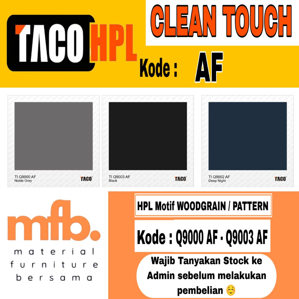 TACO HPL WARNA SOLID LEMBARAN KODE AF UKURAN 1220 X 2440mm / HPL MOTIF WARNA SOLID LEMBARAN |  HPL T