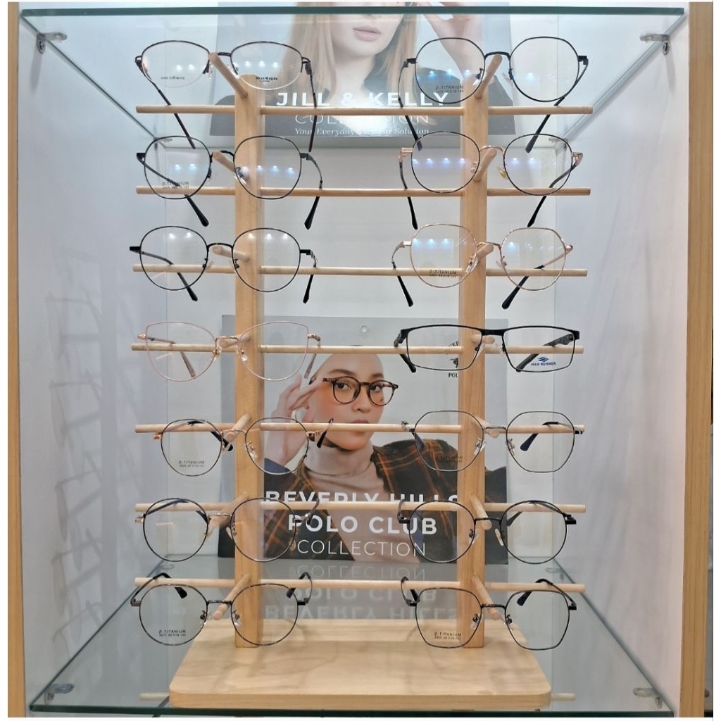 Rak Display Kacamata 14 & 16 Frame Rak Display Frame Kayu