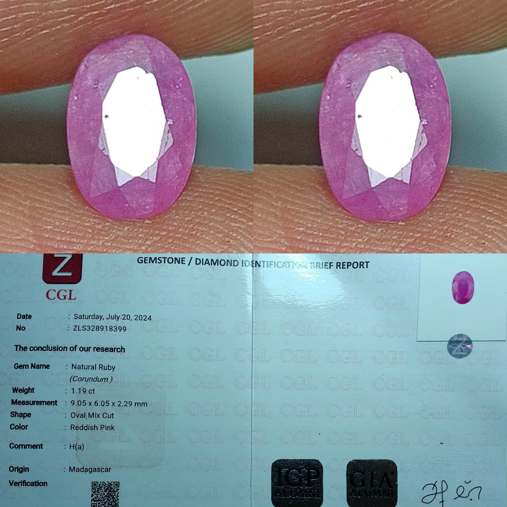 NATURAL RUBY CORUNDUM H(a) MADAGASCAR MEMO BOOK CGL LAB