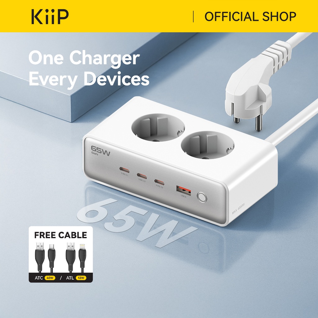 KiiP C20E Desktop Charger Fast Charging 65W Adaptor 6in1 USB Type-C Power Station