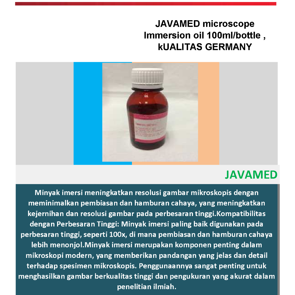JAVAMED microscope Immersion oil 100ml PER bottle , kUALITAS GERMANY