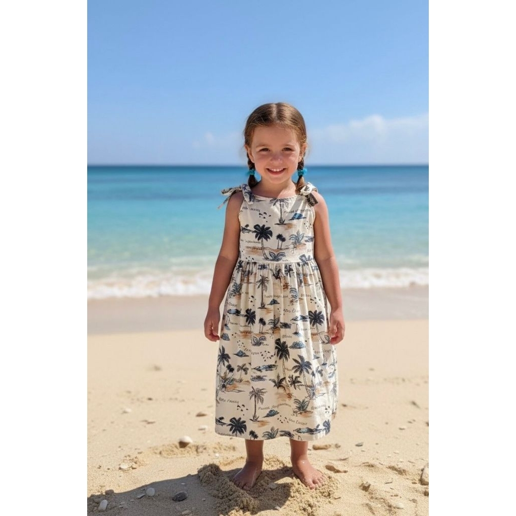 Dress Anak Perempuan Motif Pantai Kelapa Fashion OOTD baju