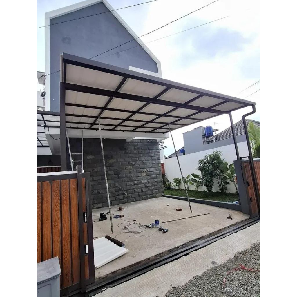 kanopi alderon doubel layar dan rangka besi hollow galvanis