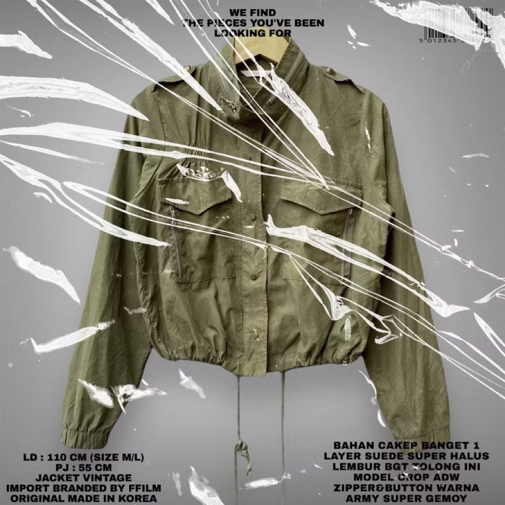 FFILM ORIGINAL KOREAN JACKET/ARMY GREEN SUEDE JACKET CROP OVERSIZE KOREAN LOOK/CROP JACKET BAHAN SUE