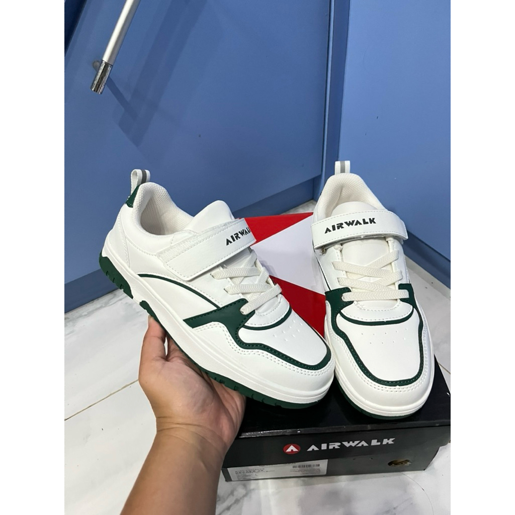 Sepatu Airwalk kids putih mix hijau ukuran 35 bahan kulit sintetis sale 70% (DECKER JR WHITE - GREEN