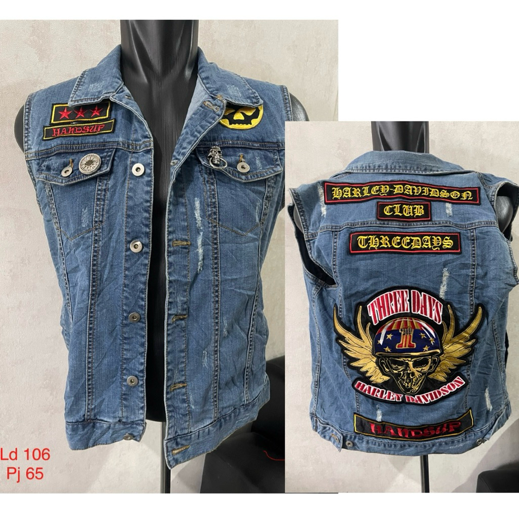 Empolham vest denim rompi jeans rompi denim pria harley full bordir vest denim motor pria size M
