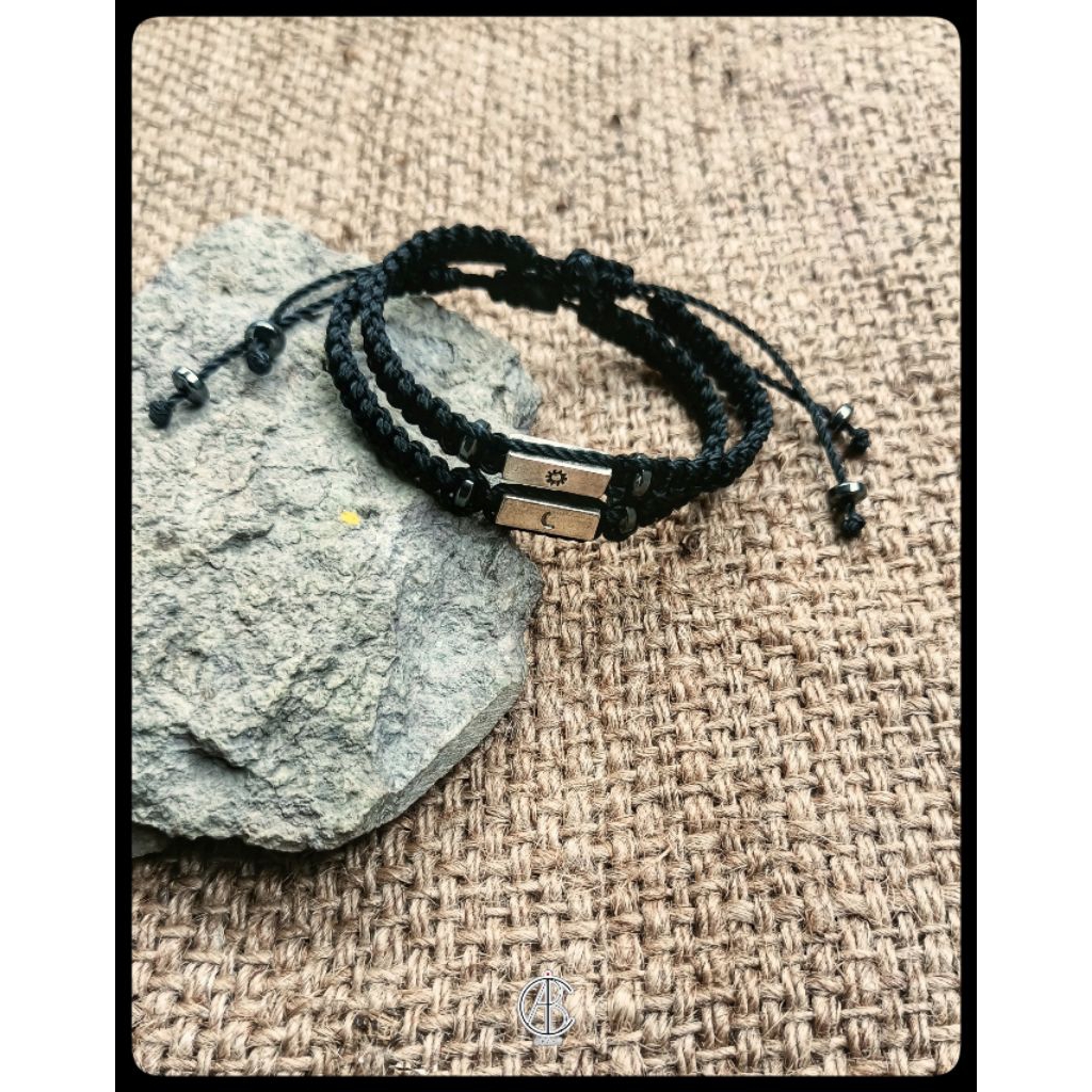 ( 2Pcs ) ​Gelang Pasangan Sun & Moon / Matahari Bulan - Tali Hitam Gelang Pria Dan Wanita