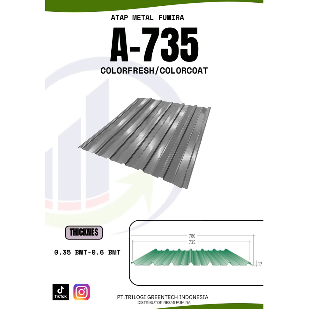 CLADDING FACADE Fumira Cladding Fumira A-735 Colorfresh Colorcoat Gelombang Tipe A-735 DINDING METAL