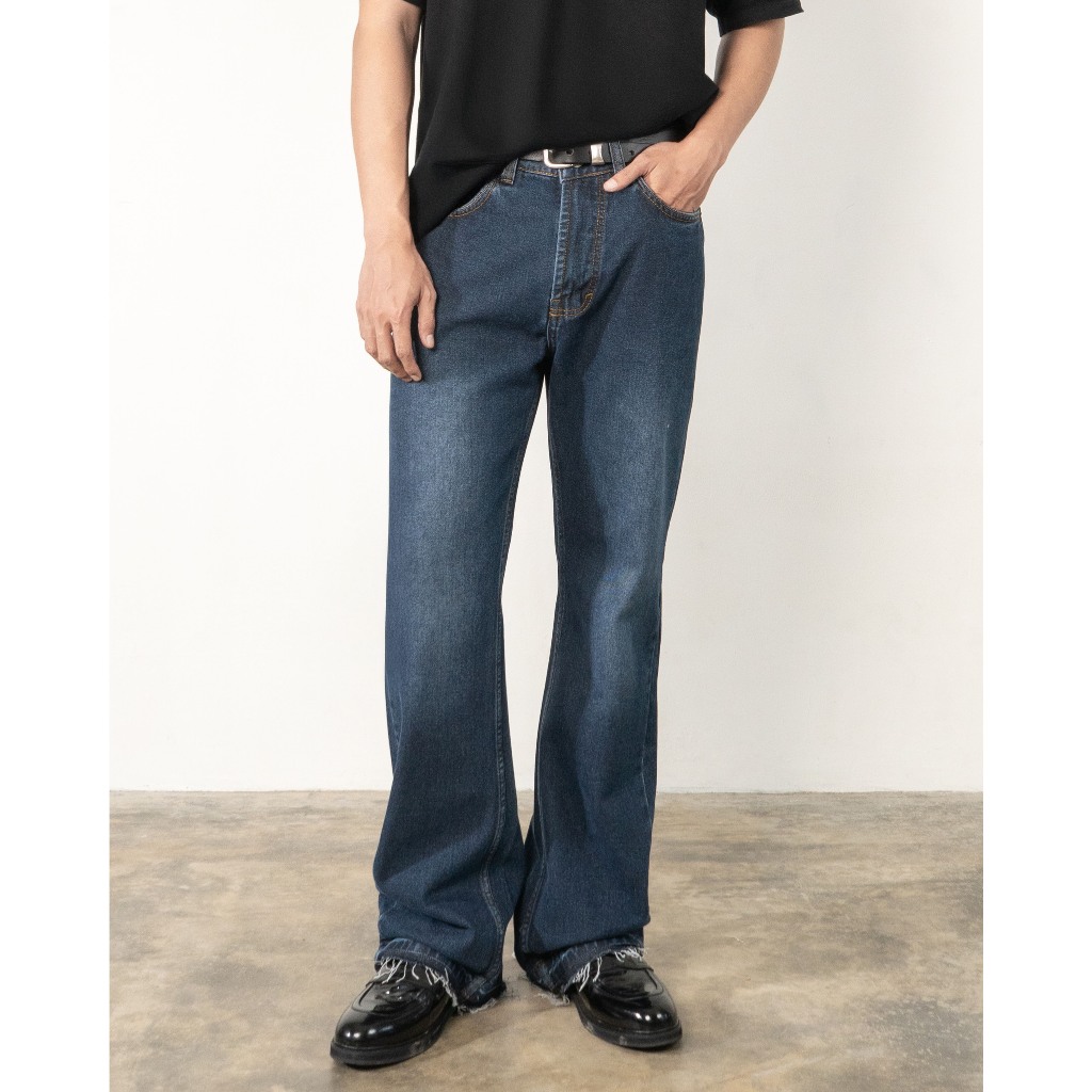 Valorum - Flare Fit Pants Celana Jeans Cutbray Unisex Ripple Dark Blue