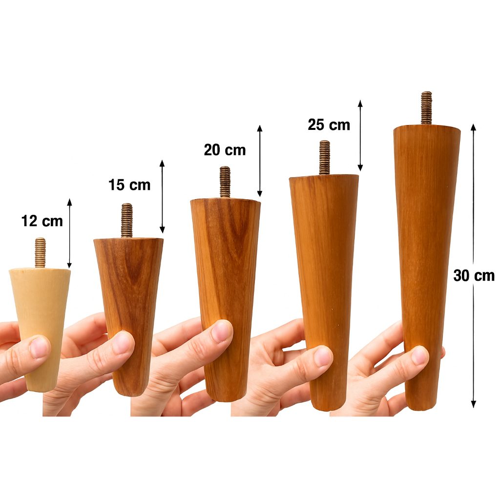 KAKI SOFA KAYU SOLID TAPER UKURAN 10–30 CM BAUT 3/8 FURNITURE MINIMALIS