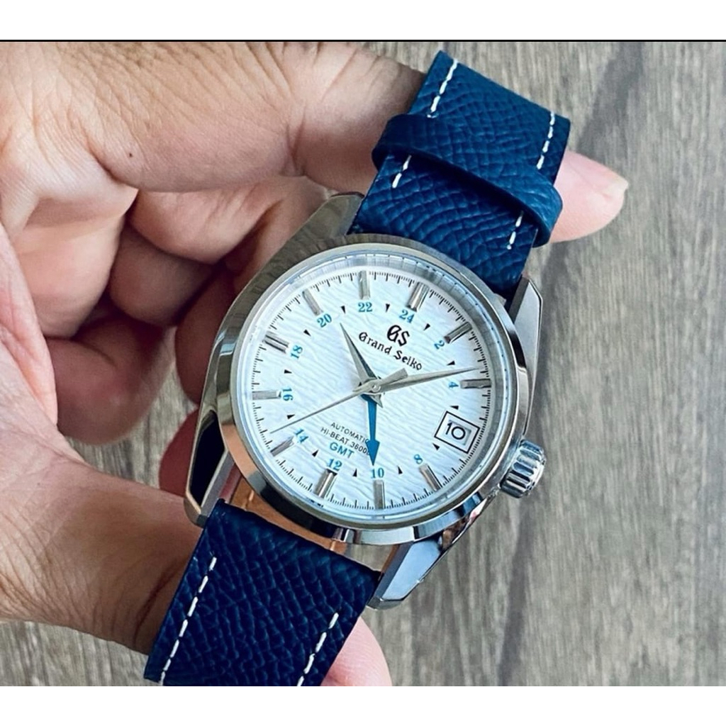 Jam Tangan GS Mod Grand Seiko SBRGM White Navy Leather NH34 GMT Automatic Watch