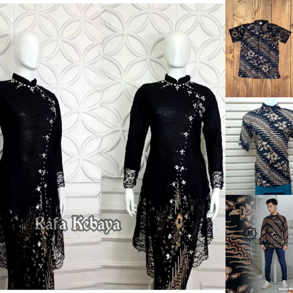 Couple Kebaya Brokat Janggan Hitam/ Set Kebaya Couple/ Baju Batik Couple