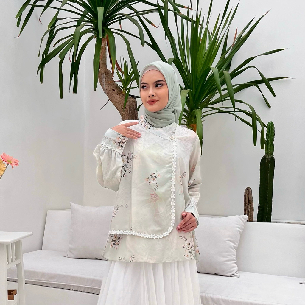 Blouse Wanita Muslim Floral Kimono Wrap Premium lengan panjang