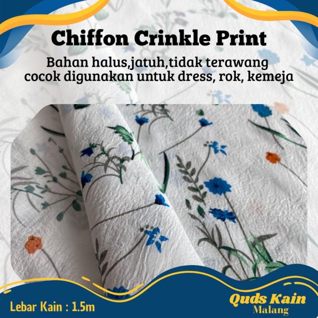 Kain Sifon Motif | Kain Chiffon Crinkle Print Motif Bunga 2