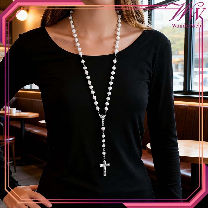 8mm Kalung Rosario Katolik Estetik Ornamen Liontin Rosario Katolik Kalung Salib Rosario Katolik