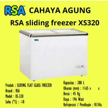 CHEST FREEZER RSA XS320/ XS 320 / XS-320 FREEZER BOX SLIDING KACA