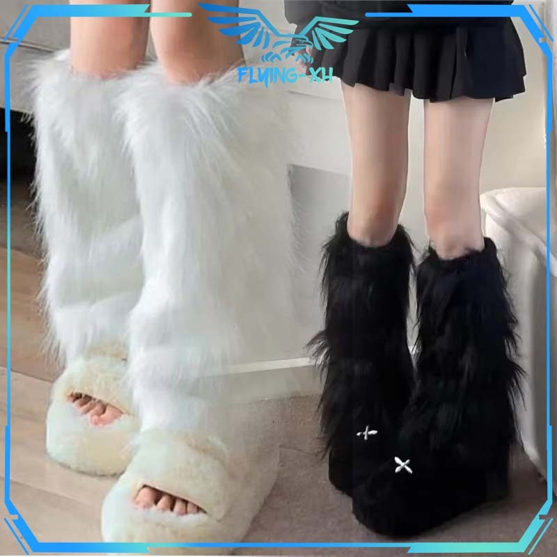 40cm Furry Leg Warmer Tabung Panjang Leg Warmer Winter Imut-Imut Warmer Leg Socks Mewah Tebal