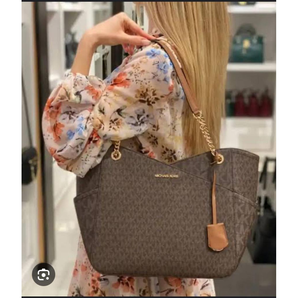 mk jet set travel large x chain shoulder tote zip brown m