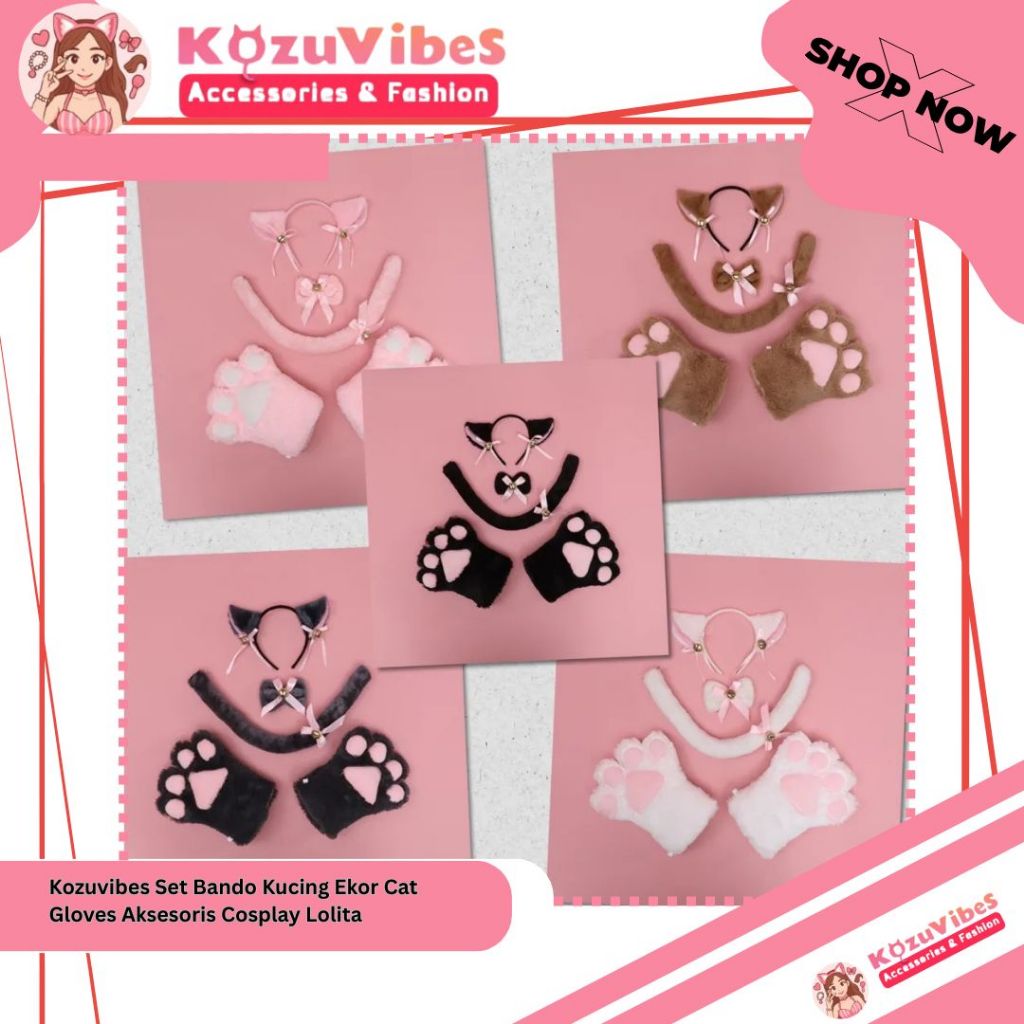 Kozuvibes Set Bando Kucing Ekor Cat Gloves Aksesoris Cosplay Lolita