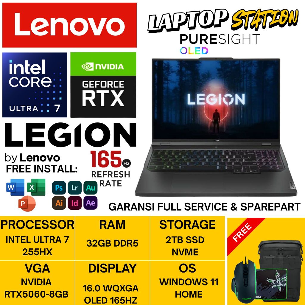 Lenovo Legion 5 Pro 16 Intel Ultra 7 255HX 132GB DDR5 2TB RTX5060-8GB WQXGA OLED 165Hz Windows 11