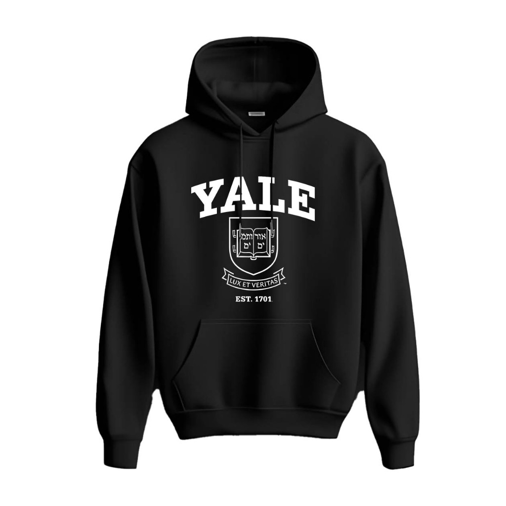 Hoodie YALE University Unisex Sweater Fleece Black Hitam Cloth