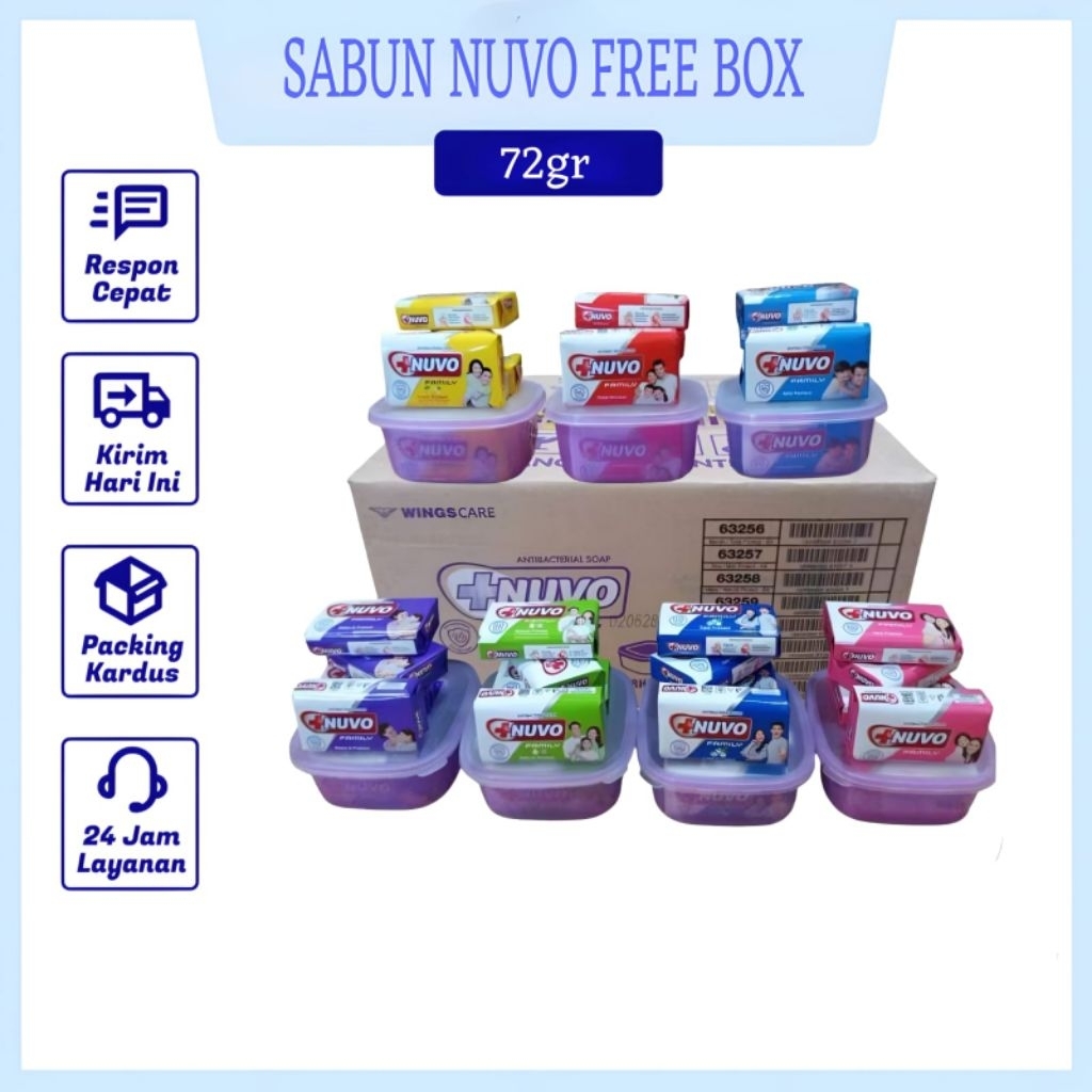 sabun nuvo batang 72g free tepak (1dus 72 pcs 18 tepak)