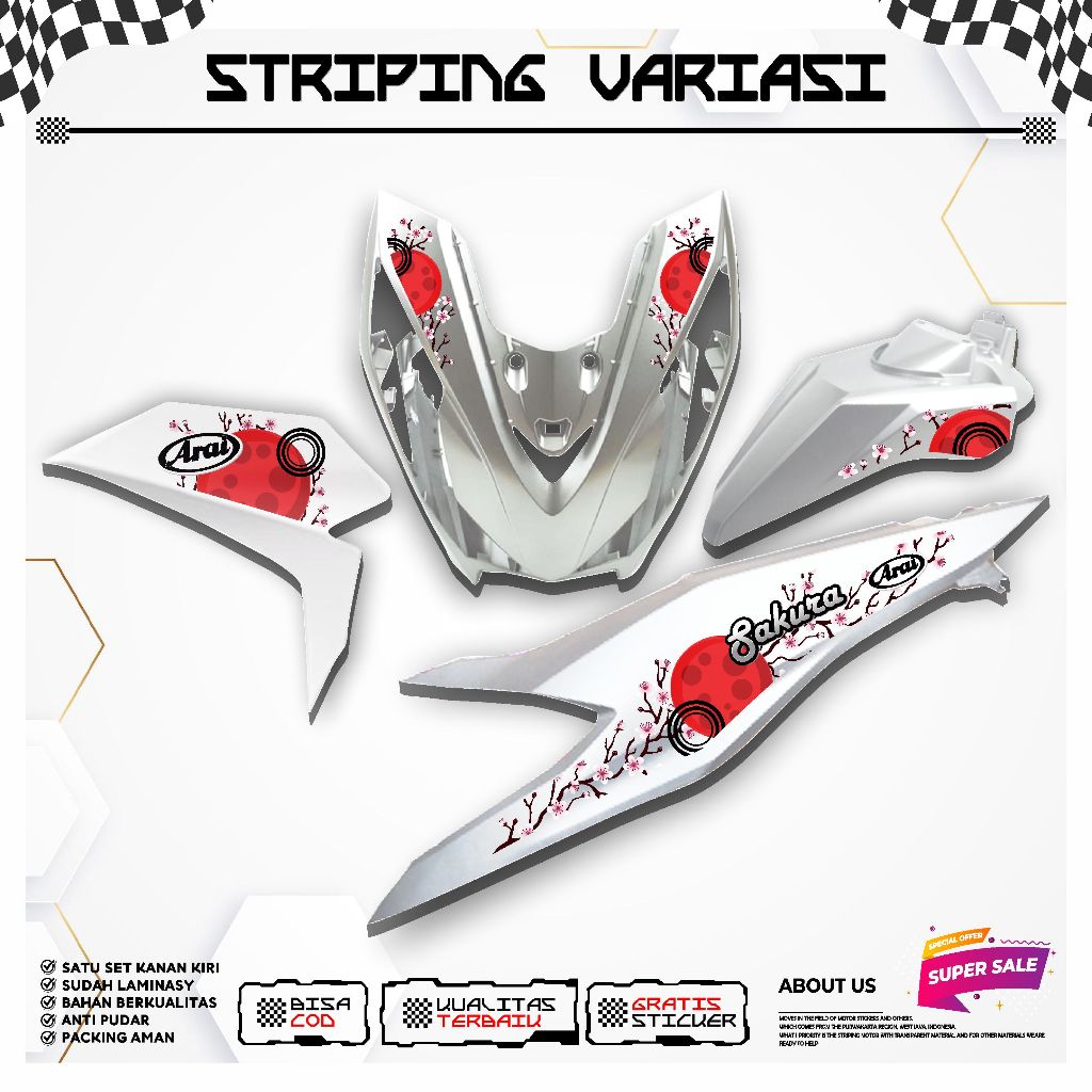 STICKER VARIASI LAMINASY SATU SET BODY MOTOR BEAT DELUXE GEN 1 MOTIF TERBARU SAKURA