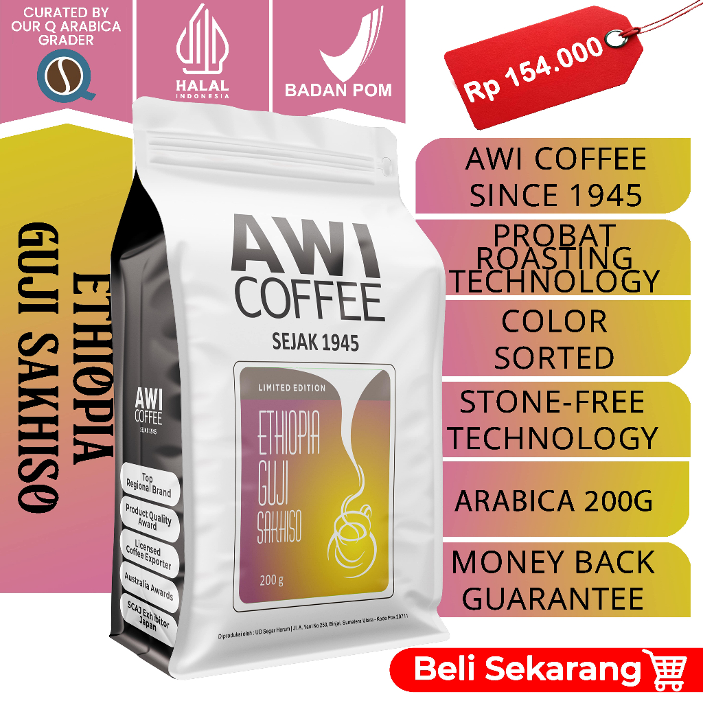 Awi Coffee Ethiopia Guji Shakiso 200gr V60 Espresso Americano Manual Brew Cold Brew Kopi Merah Biji 