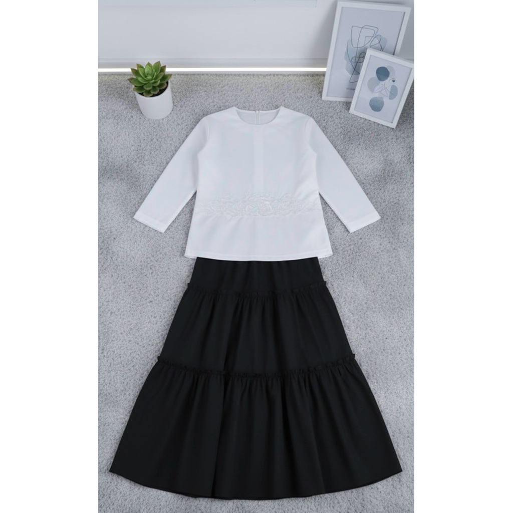 Setelan Hitam Putih Muslim Anak perempuan / Baju Muslim Putih Anak Perempuan Umur 7-12 tahun