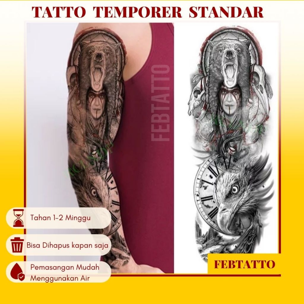 Temporary Tattoo FULL ARM Size 17cmx48cm Aesthetic Tattoo Motif Temporary Tattoo Sticker Halal Whole