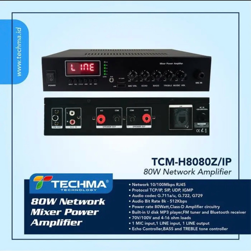 High Power IP Amplifier 80Watt, load Up 25pc speaker load @3Watt