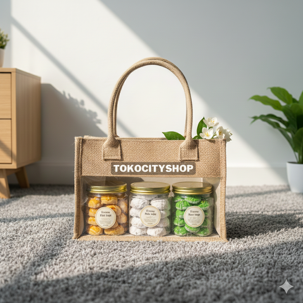 Tas Hampers Goni Mika/Isi 3 Toples Tabung/Goodie Bag Goni Premium