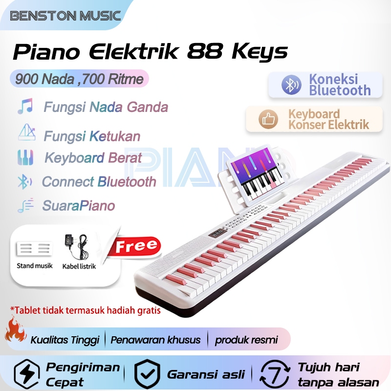 Benston Music- Piano Elektronik Multifungsi, Piano 88-Key, 88 tuts dengan sensitivitas tekanan, Pian