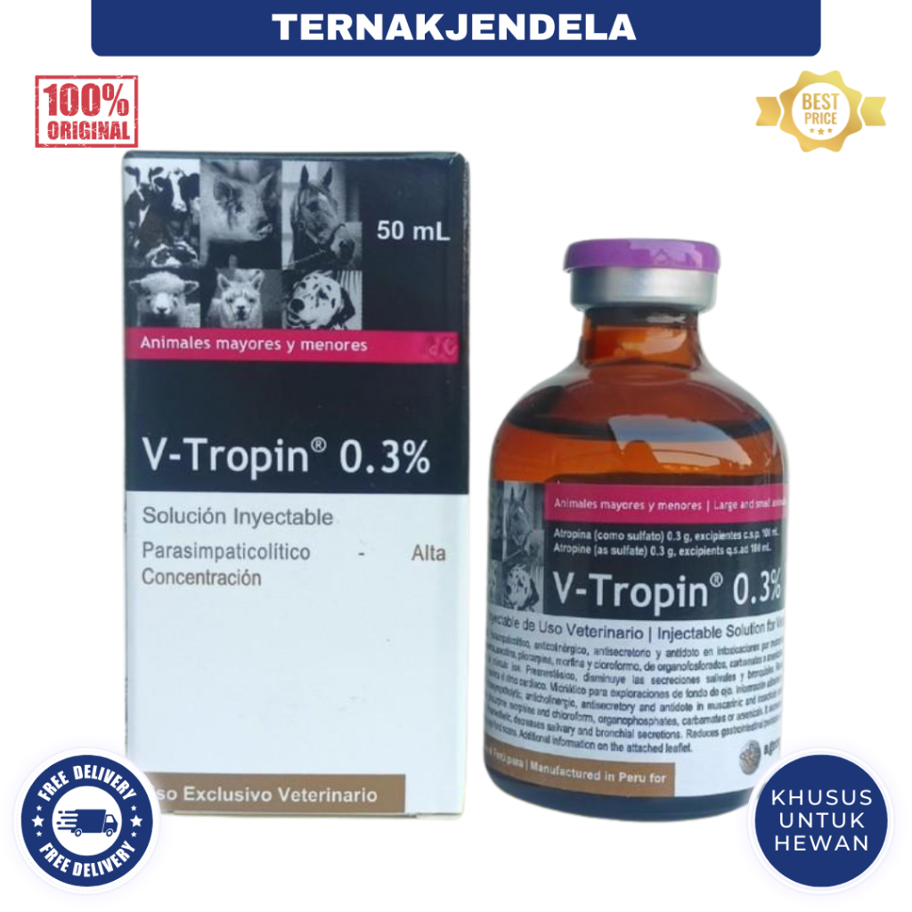 V TROPIN 0.3% (Atropin injeksi untuk hewan) 50 ml - Atropin Hewan Sapi V-TROPIN VTROPIN