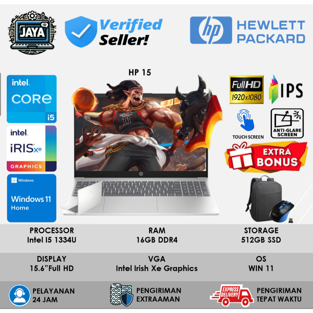 Laptop HP 15 Intel Core I5 1334U 16GB 512GB 15 Inch FHD IPS Touch Screen Windows 11 Home