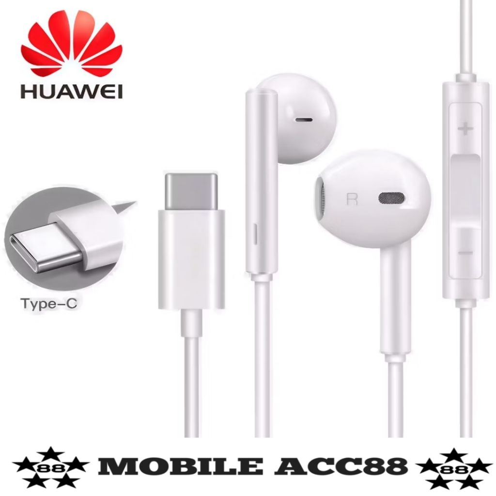 Earphone Huawei Type C Original Headset Kabel Full Bass Nova 5T P30 P50 Pro