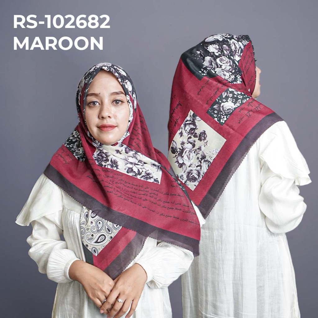 RS-102682 MAROON Hijab Jilbab Dennay Scarves Voal Motif Segi Empat Basic Laser Cut