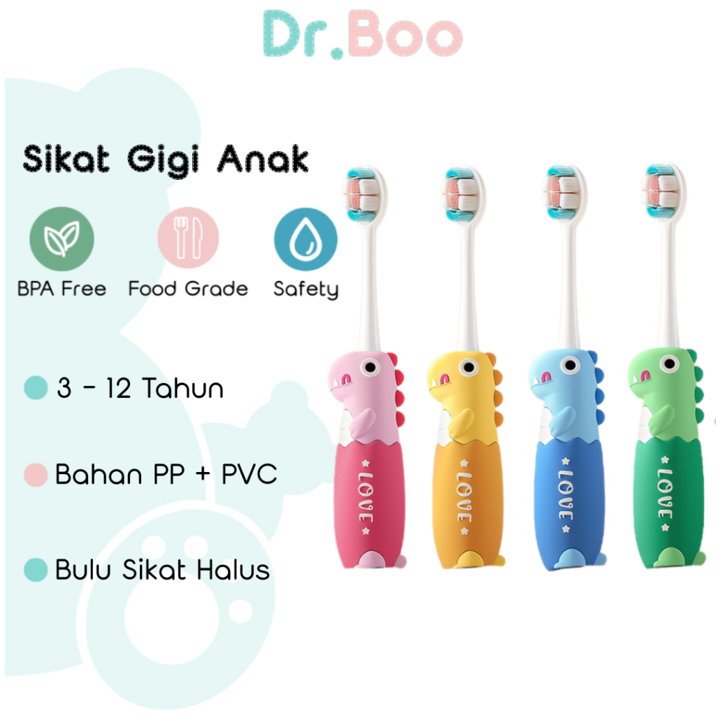 Dr.Boo Sikat Gigi Anak Balita 3-12 Tahun Bulu Halus Karakter Dino 3D Training Tooth Brush Kids XH093