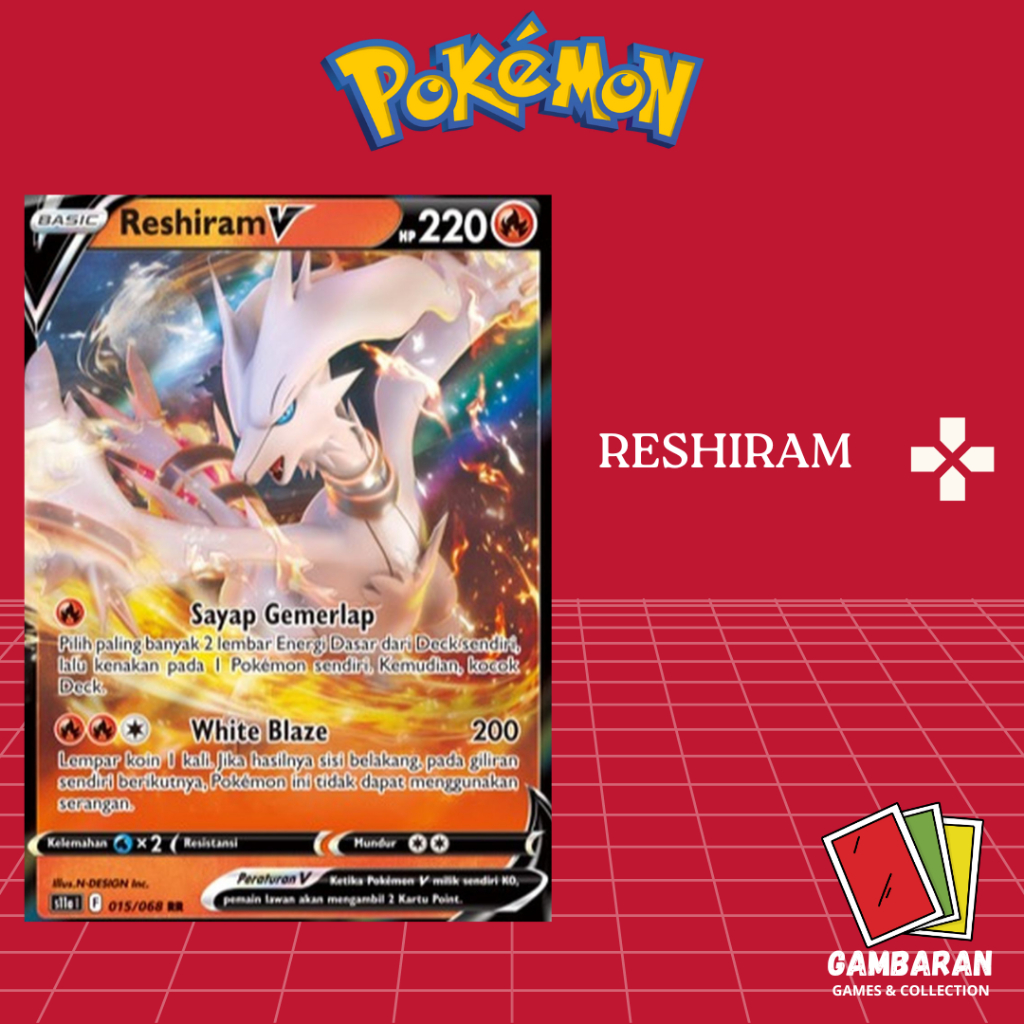 Reshiram V RR 015/068 s11a Kartu Pokemon Indonesia TCG