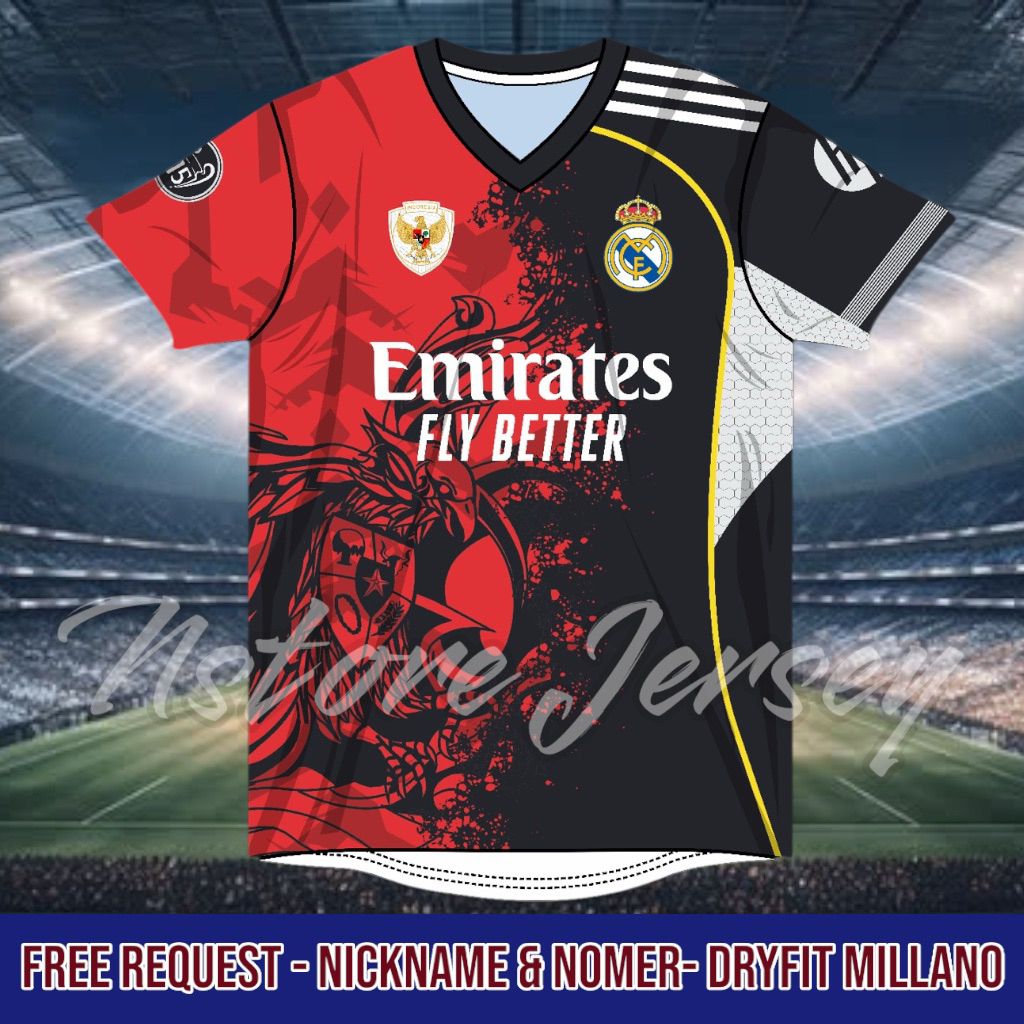 JERSEY KOMBINASI REAL MADRID X INDONESIA  BARCA KAPAN 15 UCL TERBARU 2026 FREE CUSTOM NAMA NOMER DRY