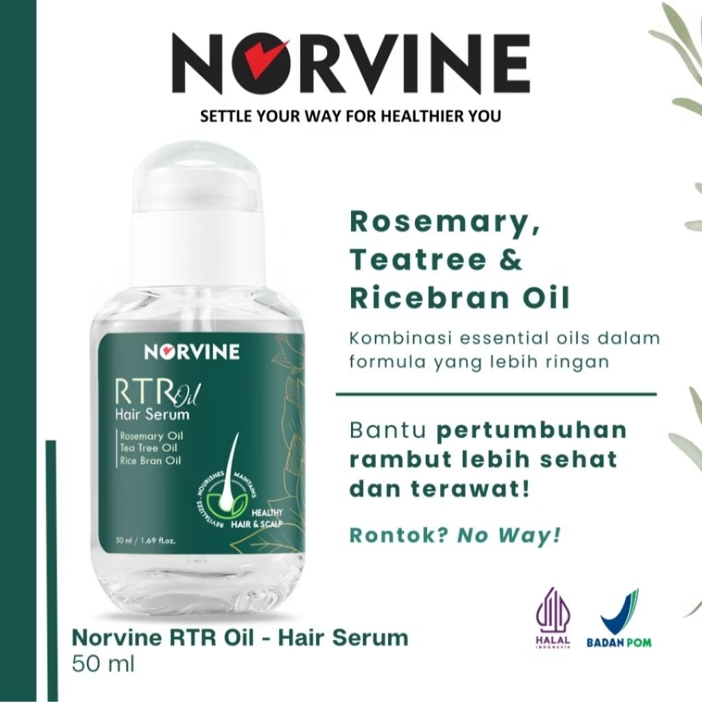 NORVINE RTR HAIR OIL SERUM MENGANDUNG ROSEMARY OIL - TEA TREE OIL - RICEBRAND OIL MELEBATKAN RAMBUT
