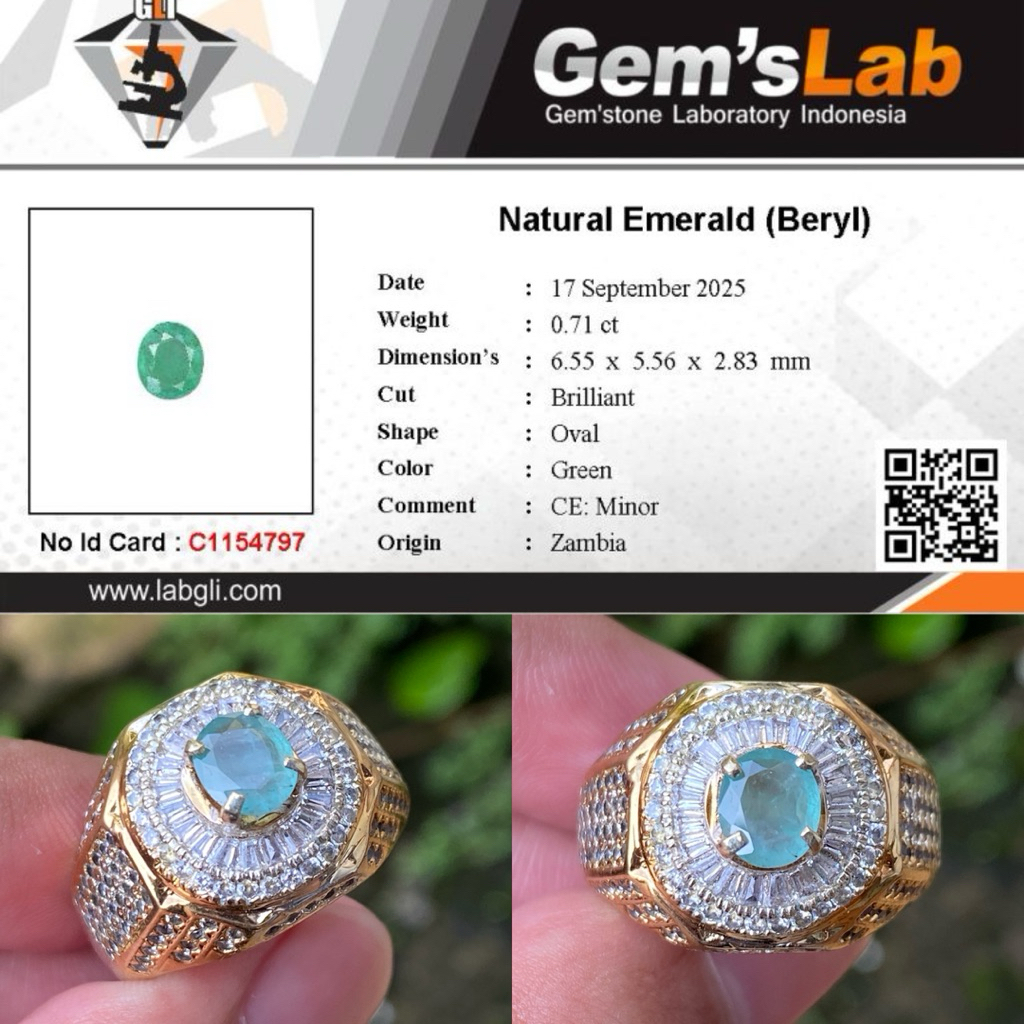 Size 9 / 20 - Natural Emerald Beryl (Zamrud) 0,71 ct Minor Treatment Ring Tepper Microsetting Alpaka