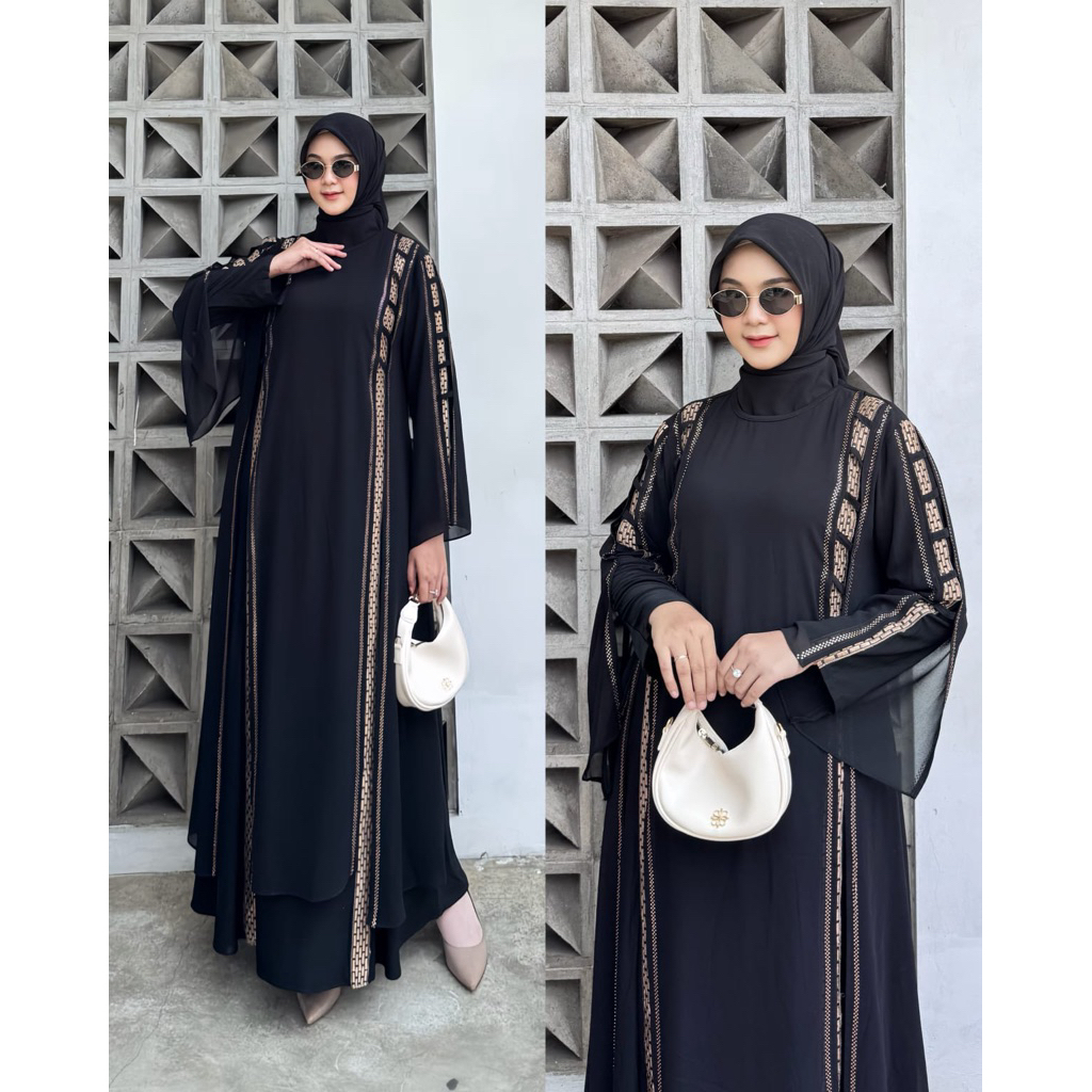 Gamis hitam Abaya Turky Kombinasi Payet Dan Bordiran Terbaru Bahan Ceruty